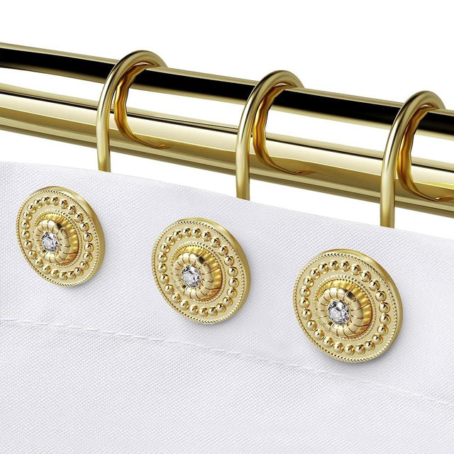 Gold Shower Curtain Hooks, Rust Proof Shower Curtain Rings for Bathroom, Metal Decorative Shower Curtain Hooks Hangers for Shower Curtain Rod, Shower Hooks for Shower Curtain Set of 12