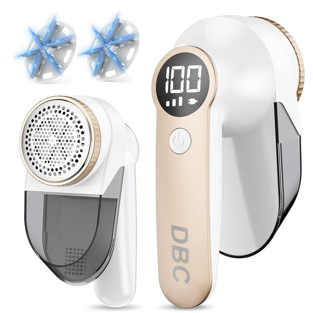 DBC Fabric Shaver with 15000r/Min Powerful Motor, LED Display, 3-Speeds, 6-Leaf Blades, Large Shaving Head Lint Remover for Clothes, Lint Ball, Furniture, Fuzz - Gold & White