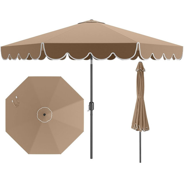 Tangkula 10 FT Patio Umbrella, 2-Tiers Scalloped Outdoor Table Market Umbrella with Tilt Adjustment, Crank, 8 Sturdy Ribs for Pool, Deck, Backyard (Coffee)