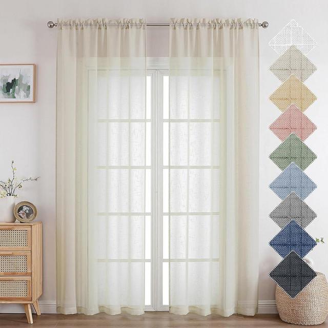 Aiyufeng Kirei Farmhouse Sheer Curtains Flax Textured for Living Room, Semi Sheer Vertical Drapes Privacy with Light Filter for Home Office/Farm House, W40 x L84, Linen, 1 Pair
