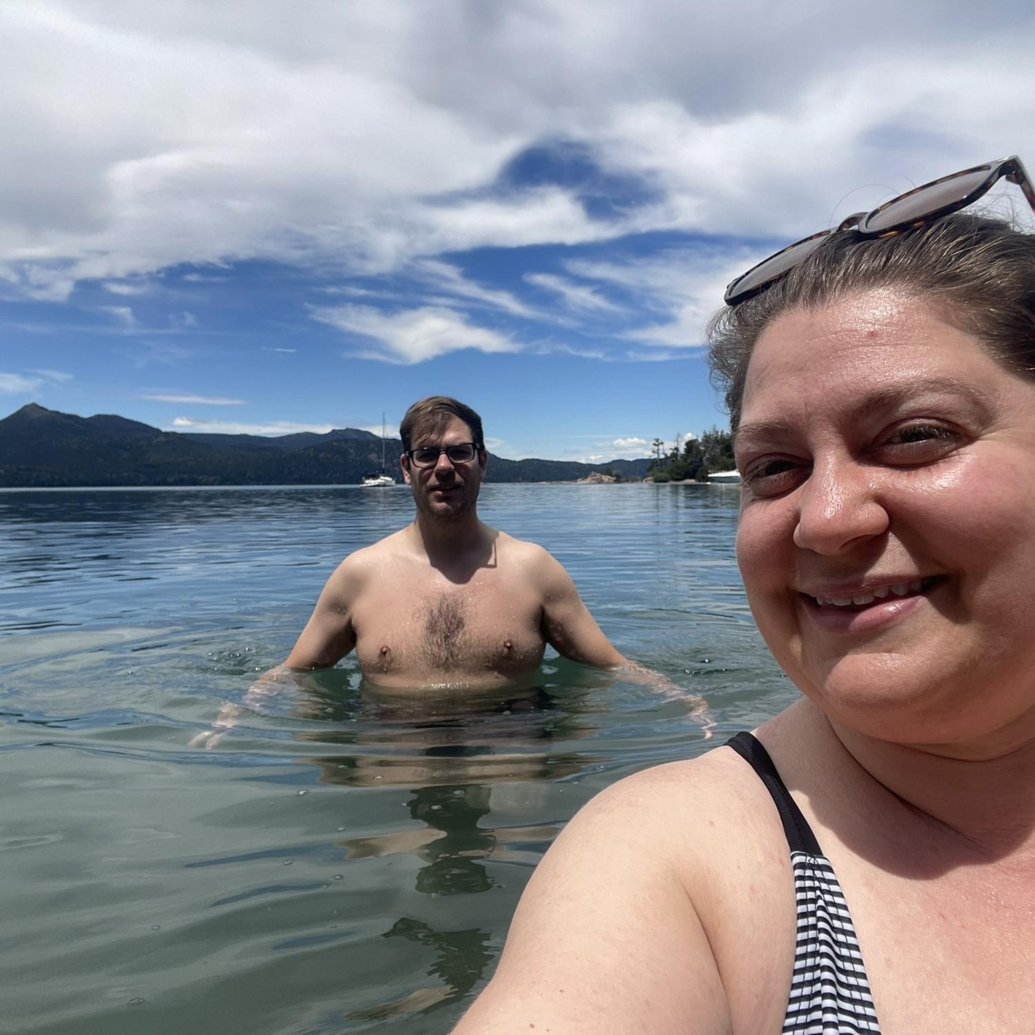 Swimming in Argentinian glacial waters.