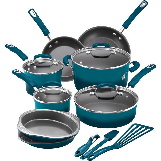 Rachael Ray 15 Piece Hard Enamel Aluminum Nonstick Cookware Set