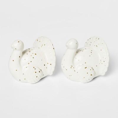 2pk Stoneware Turkey Salt And Pepper Set White/Brown - Threshold™