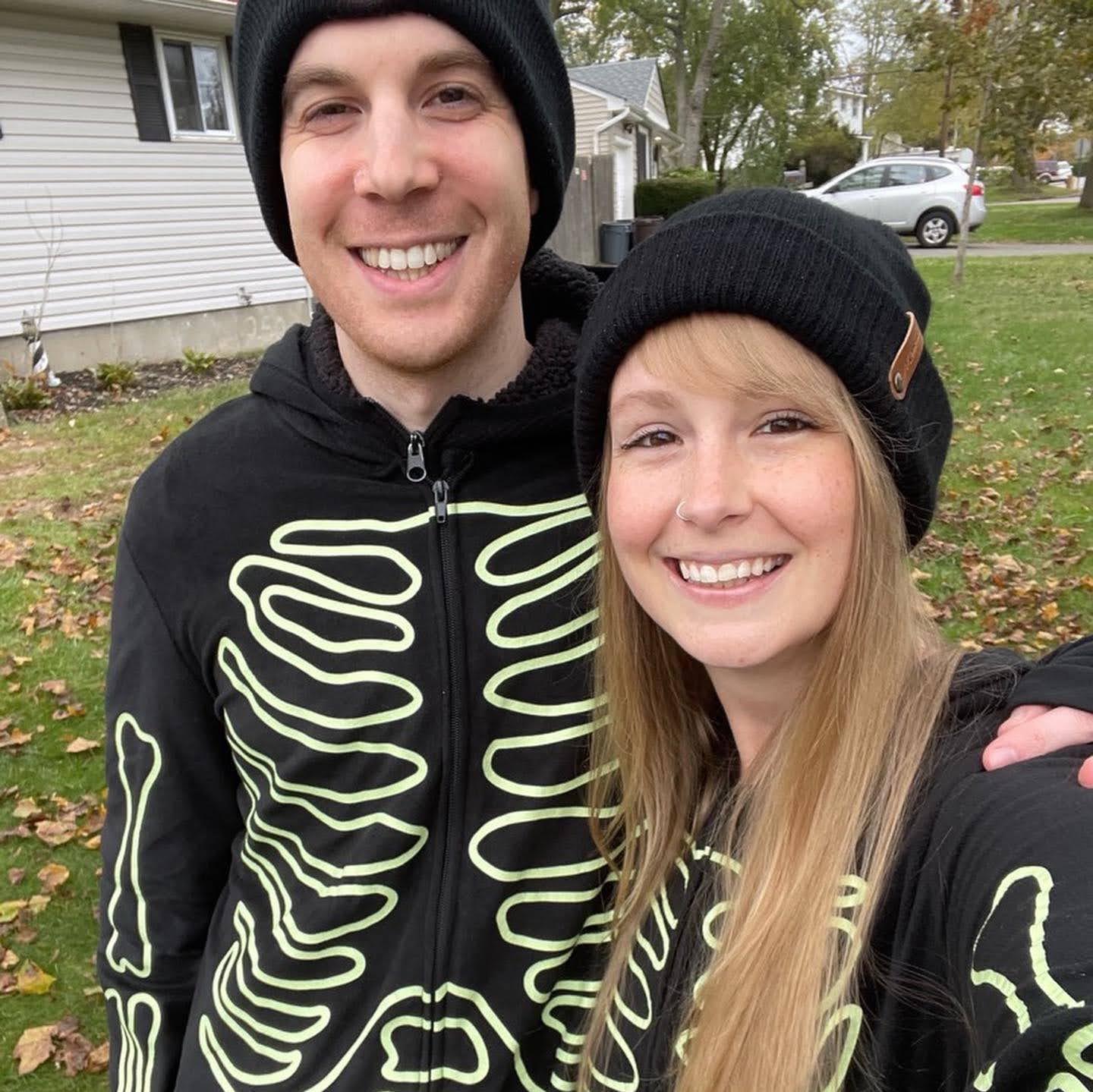 Matching skeleton onesies for Halloween 2023