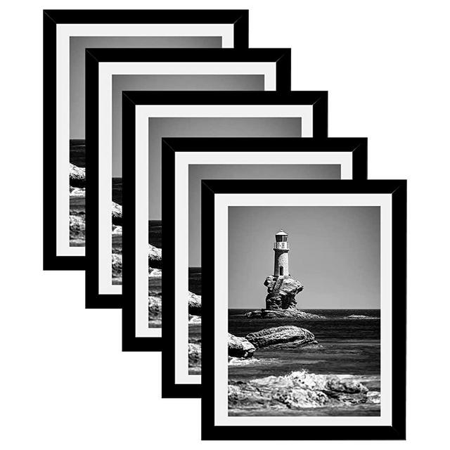 8x10 Picture Frame Set of 5, Display Pictures 5x7 with Mat or 8x10 Without Mat, Wall Gallery Photo Frames or Tabletop Display