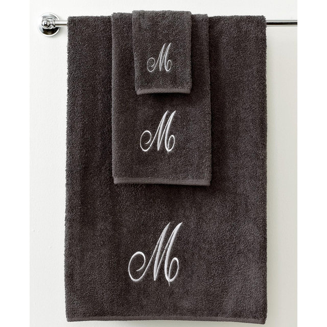 Avanti Bath Towels, Monogram Initial Script Granite and Silver 27" x 52" Bath Towel