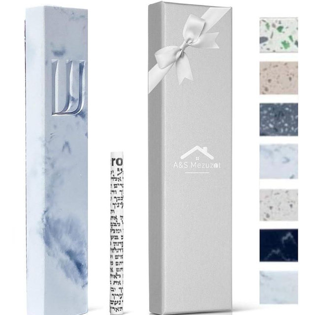 A&S Modern Stone Mezuzah Case Design, Mezuza Cover for Scroll Protection, Easy Peel and Stick Houswarming Gift and Home Blessing