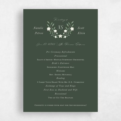 Evergreen Wedding Program - Moira