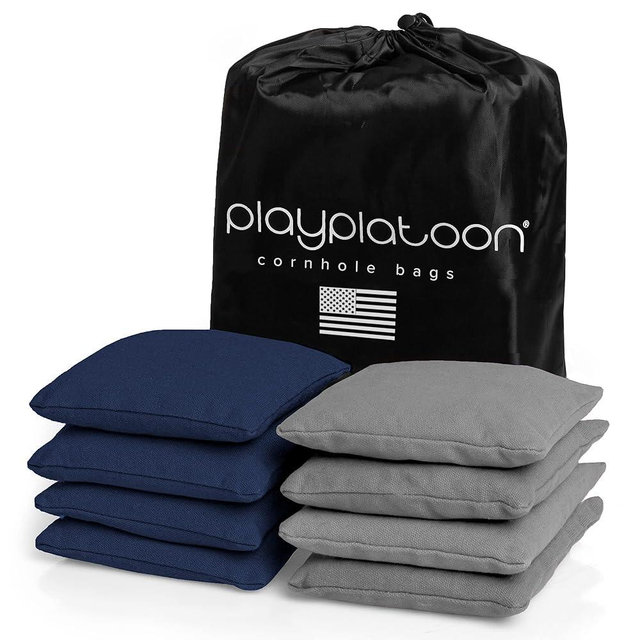 Play Platoon Cornhole Bags Weather Resistant- Set of 8 Regulation Bean Bags for Tossing- Official Professional Size & Weight Corn Hole Bags Two Color All Weather Cornhole Beans Bag Set with Tote Bag
