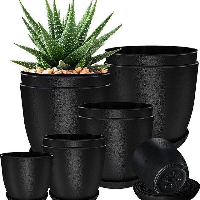Utopia Home Plant Pots Indoor with Drainage - Pack of 10 Decorative Flower Pots for Indoor Plants - Black Plastic Planters for Indoor Plants, Flowers, Cactus, Succulents Pot