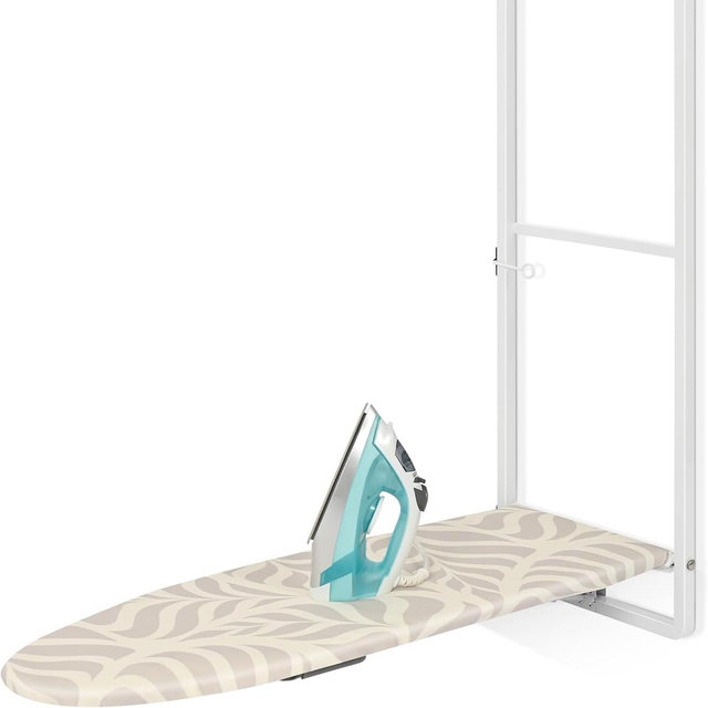 KINGBOARD Over Door Ironing Board, Hanging Ironing Board with Iron Holder, 36" X 12" Compact Fold Down Iron Board for Small Spaces, Removable Heat Resistant Cover, White