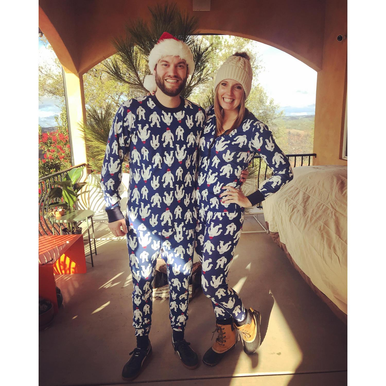 Matching Yeti PJs during Christmas