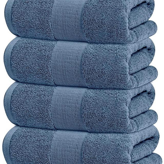 White Classic Resort Collection Soft Bath Towels | 28x55 Luxury Hotel Plush & Absorbent Cotton Bath Towel Large [4 Pack, Blue]