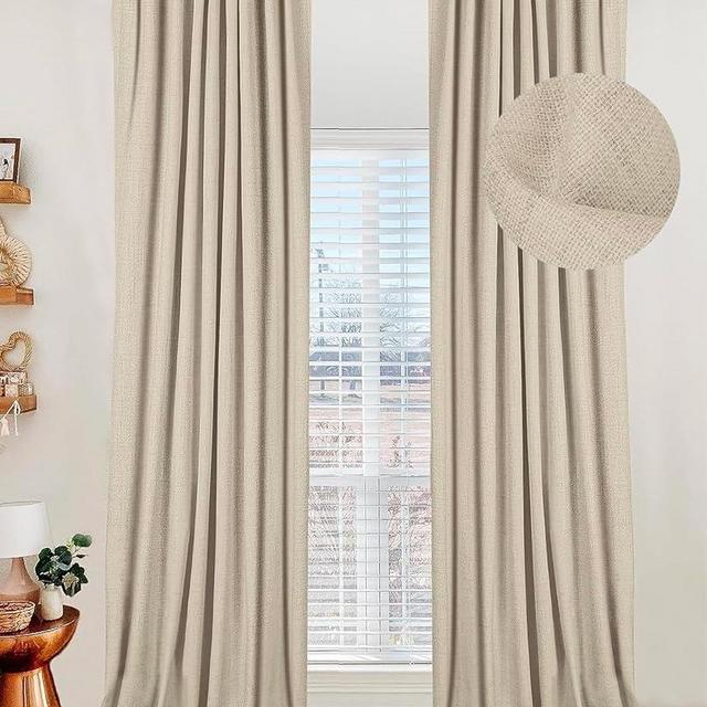 100% Blackout Shield Linen Blackout Curtains for Bedroom 96 Inches Long,Back Tab/Rod Pocket Living Room Drapes,Thermal Insulated Textured Blackout Curtains 2 Panels Set,50" W x 96" L,Natural