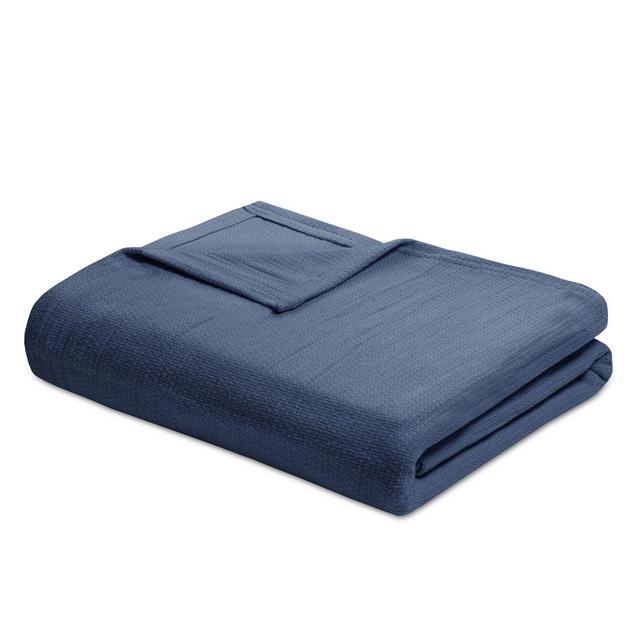 Madison Park Freshspun Basketweave Cotton Full/Queen Blanket in Navy