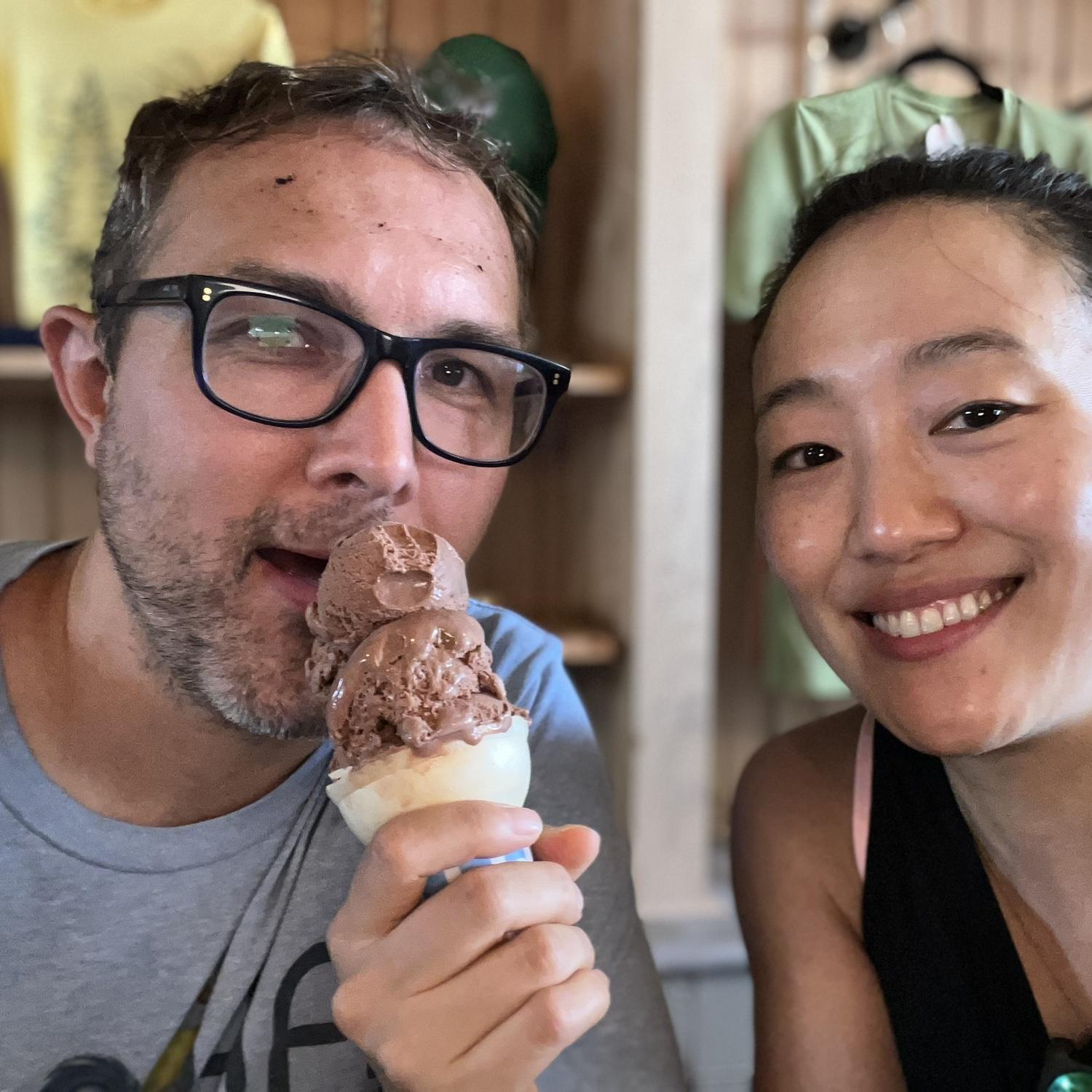 So she rewarded him by shoving ice cream!