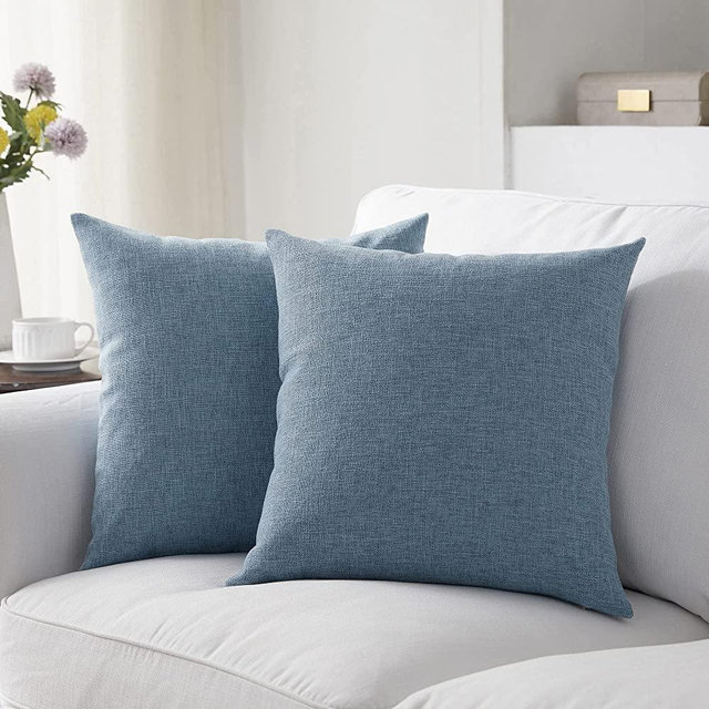 Meekio Set of 2 Deep Grey Blue Pillow Covers 20 x 20 Inch Farmhouse Boho Decorative Throw Pillow Covers Linen Cushion Covers for Sofa Couch Décor
