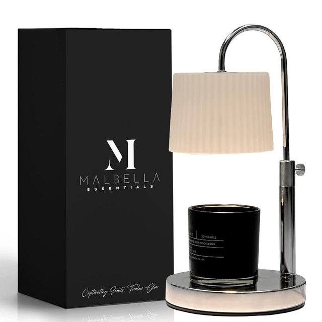 Dimmable Glass Candle Warmer Lamp with Timer - Adjustable Height Candle Lamp Warmer with Timer (8H/4H/2H) - Wax Melter - Ideal Gift, fits Various Size Scented Candles - 02 Bulb - (Silver Chrome)