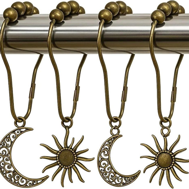 Ovimyne Celestial Shower Curtain Hooks 12 Pack of Sun and Moon Decor Theme Comes with a Bronze Shower Curtain Hooks for Celestial Boho Goth Witchy Shower Curtain (12)