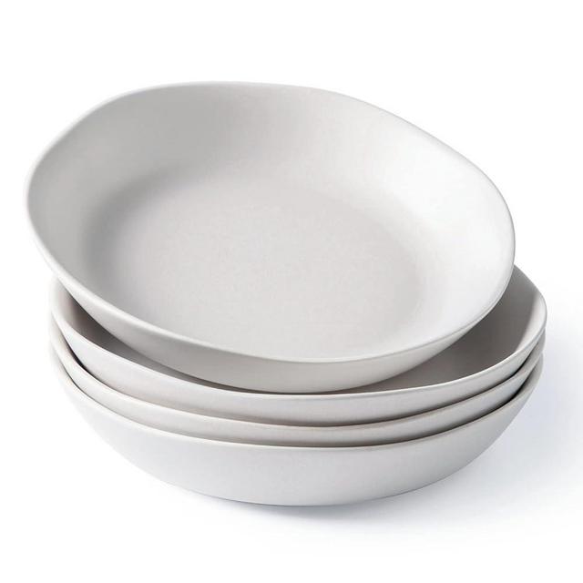 AmorArc 8.3'' Ceramic Pasta Bowls, 28oz Stoneware Bowls Set of 4 for Kitchen, Oven, Microwave&Dishwasher Safe Bowls with Wavy Rim for Pasta Salad Meal, Matte White