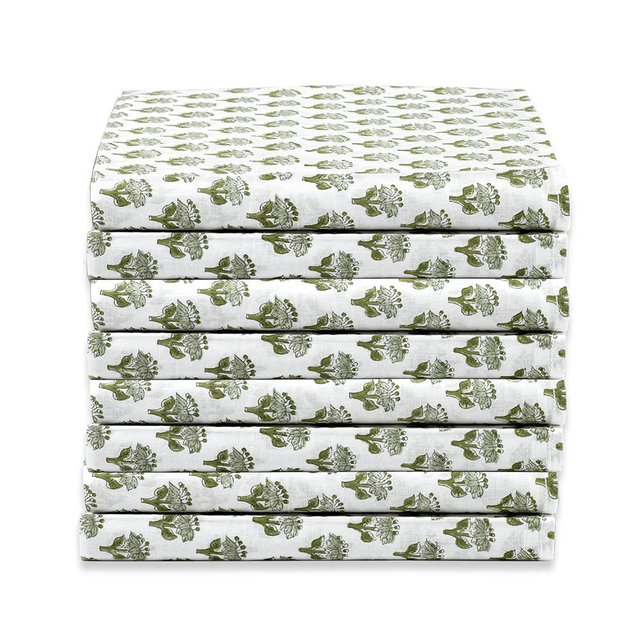 Cotton Print Club Emerald Green 100% Cotton Fabric, Set of 6 Cloth Dinner Napkins, 18 X 18 Inches, Boho Hand Block Print, Washable Durable Table Linen for Thanksgiving Christmas