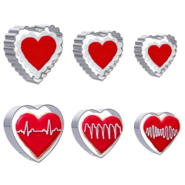 6PCS Hearts Cookie Cutter Set - Valentine's Day Stainless Steel Biscuit Pastry Cutters