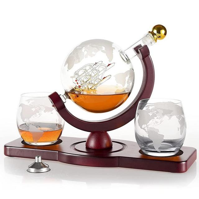 Gifts for Men Women Him Valentines Day, Whiskey Decanter Set with 2 Etched Globe Glasses, Unique Anniversary Birthday House Warming Gift for Dad Mom Husband Boyfriend Wife Her, Cool Presents Bourbon