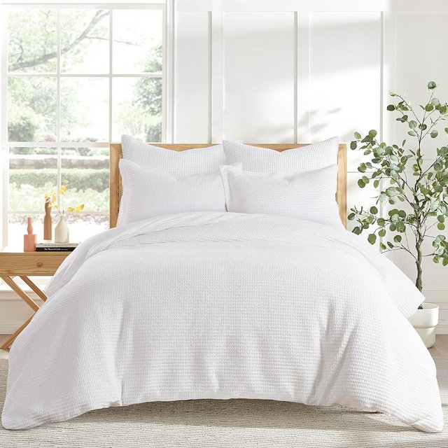 Levtex Home - Cloud Waffle Duvet Cover Set - King Duvet Cover + Two King Pillow Cases - Waffle Weave - Bright White - Duvet Cover (106 x 94in.) and Pillow Case (36 x 20in.) - Cotton