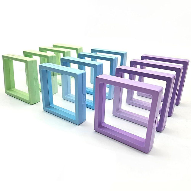 ailison 12PCS 3D Floating Frame Display Stand, Jewelry Box, Gift Box, Ornament Organizer, Small Travel Jewelry Box, PE Film Anti-Oxidation, Suspended Display Box Stackable (3.54*3.54，Type 7)