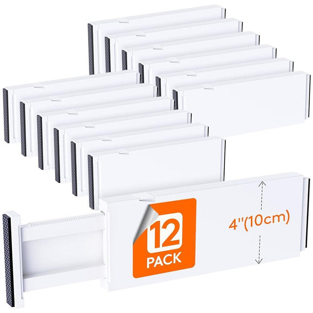 Lifewit 12 Pack Drawer Dividers Plastic 4" High, 11-17" Adjustable Drawer Organizers for Clothes, Expandable Dresser Separators in Bedroom/Bathroom/Kitchen/Office Organization and Storage