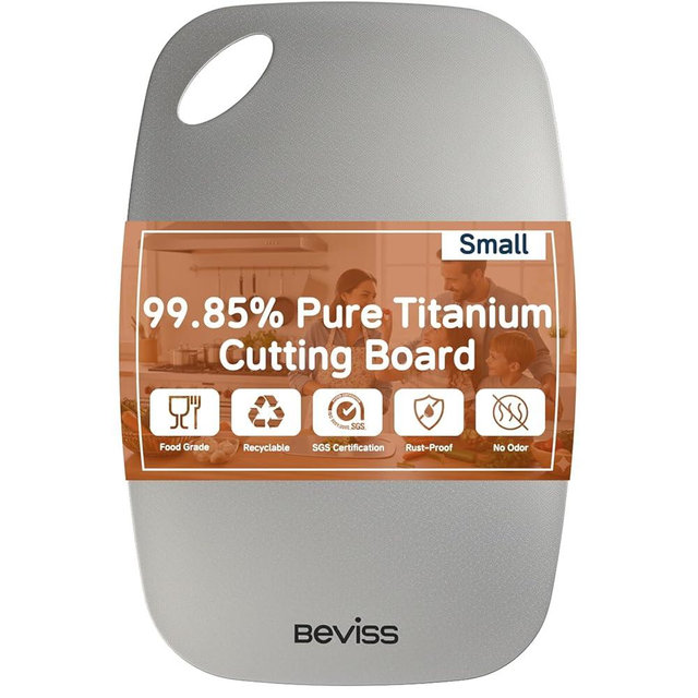 Beviss Real 99.85% Pure Titanium Cutting Board 11.45" x 8.15"- BPA Free, Non-Porous & Durable Kitchen Chopping Board for Meat, Vegetables, Fruits