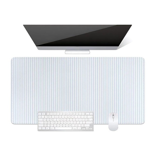 Large Mouse Pad Leather Non-Slip Waterproof Gaming Mouse Pad for Office Laptop Home Blue White Vertical Stripes Desk Protector Mat 31.5"x13.7" Writing Pad