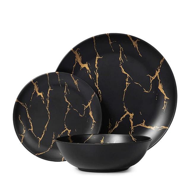 Melamine Dinnerware Set, 12pcs Plates and Bowls Sets, Kitchen Dinner Set, Best for Indoor and Outdoor Party, BPA-Free Dishwasher Safe