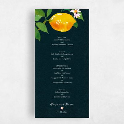Darkest Teal, Green Wedding Menu - Folly