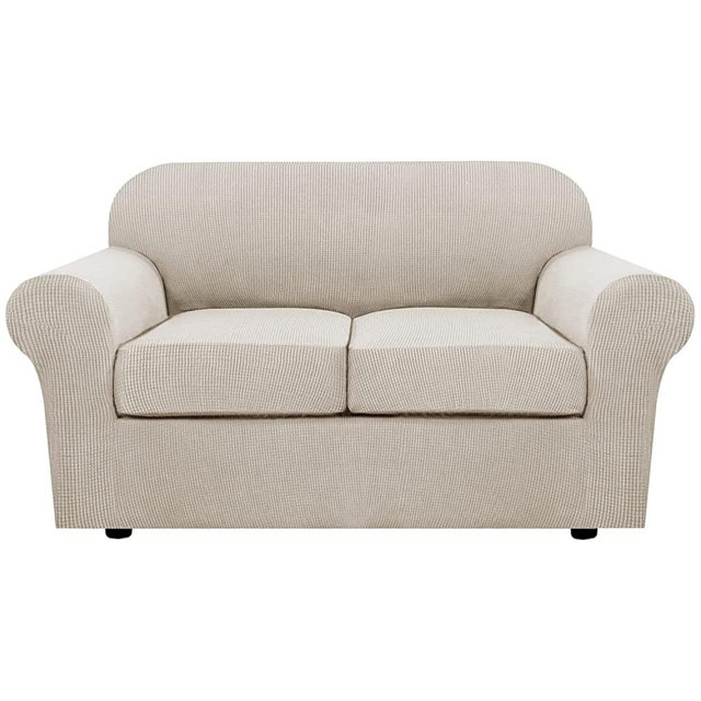 3 Piece Stretch Sofa Covers for 2 Cushion Loveseat Couch Covers for Living Room Sofa Slipcovers Furniture Cover (Base Cover Plus 2 Seat Cushion Covers) Thicker Jacquard Fabric(Medium, Island Fossi)
