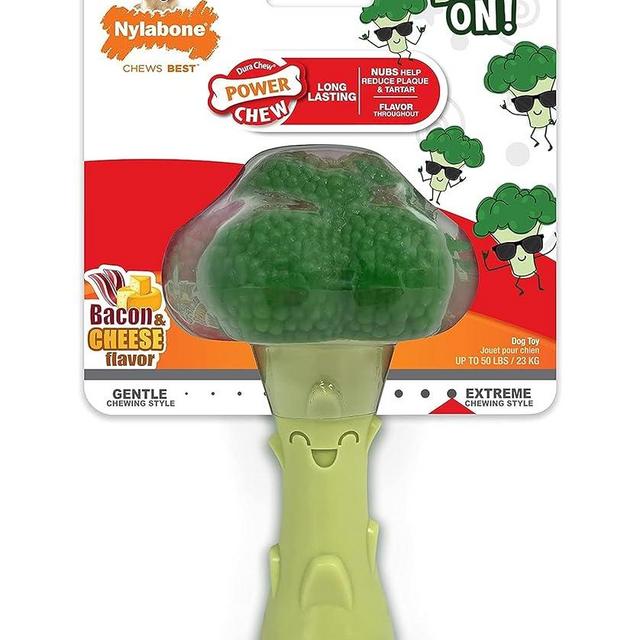 NYLABONE Broccoli Dog Toy Power Chew – Cute Dog Toys for Aggressive Chewers – with a Funny Twist! Bacon & Cheese Flavor, Large/Giant
