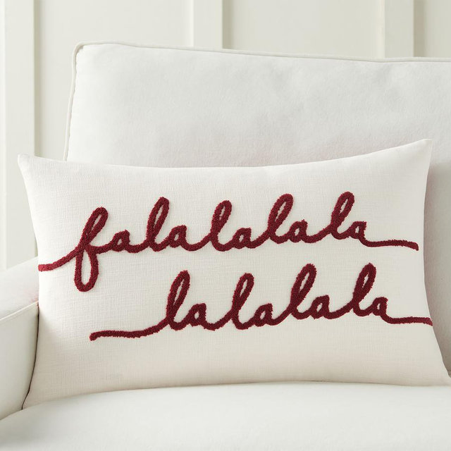Falala Embroidered Lumbar Pillow Cover, 16 x 26", Ivory/Red