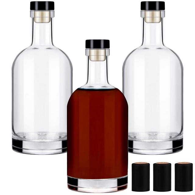 Liengoron Wine Bottles 3PCS Glass Bottles 750 ML Glass Bottles with Lids 25 oz Glass Bottles with Cork Empty Wine Bottles with Stopper Empty Clear Wine Bottles for Wine Beverages Beer Water Soda