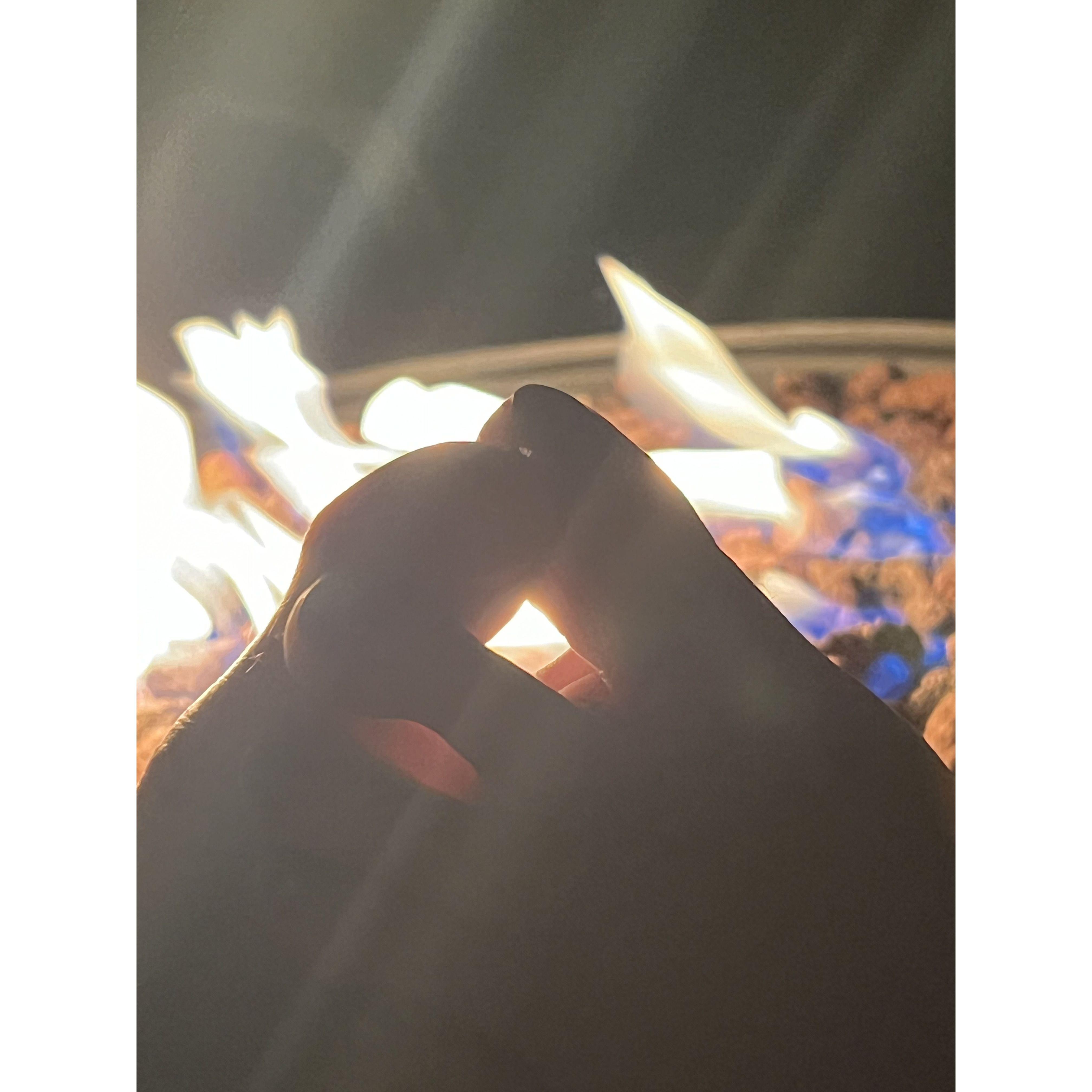 As the Fall weather came we kept warm by the fire. Yes, it was a "toes-ty" fire that created a nice silhouette of our affectionate feet.