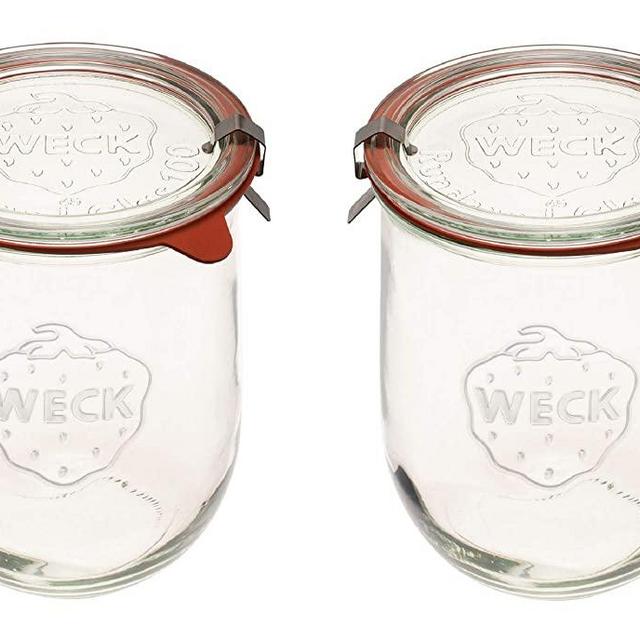 Weck Jars - Weck Tulip Jars 1 Liter - Large Sour Dough Starter Jars - Tulip Jar with Wide Mouth - Suitable for Canning and Storage - 2 Sourdough Jars with (Jars, Glass Lids)