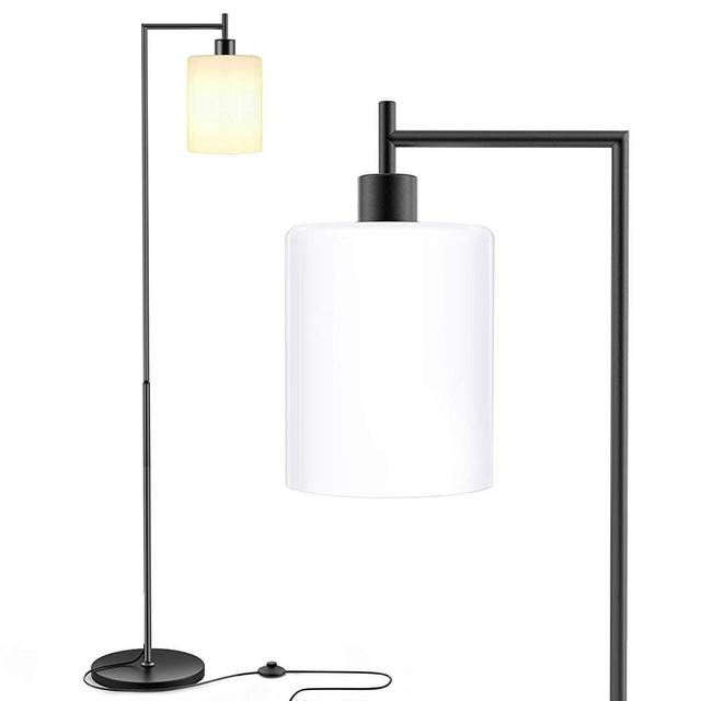 Floor Lamp for Living Room, Industrial Standing Lamp with White Jade Glass Shade, Modern Floor Lamp for Bedroom, Foot Switch Black Floor Lamp (11W LED Bulb Included)