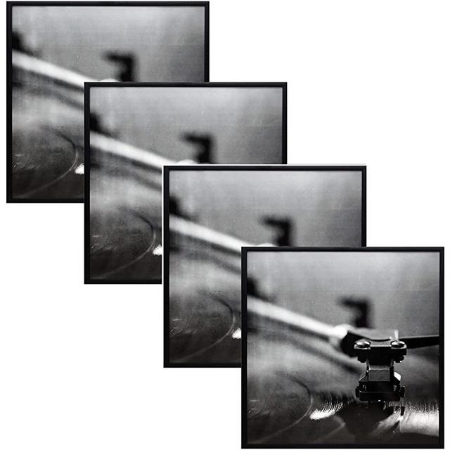 Black Music Album Frame - Made To Display Vinyl LP Album Covers 12.5" x 12.5" - Four Frames - Hanging Hardware Installed with No Assembly Required - Easy to Hang - Music Vinyl LP Album Cover 4-Pack