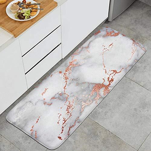 47"18" Long Kitchen Mat Rose Gold Marble Microfiber Rubber Backing Non-Slip Water-Absorbent Anti-Fatigue Stylish Foam Kitchen Rugs