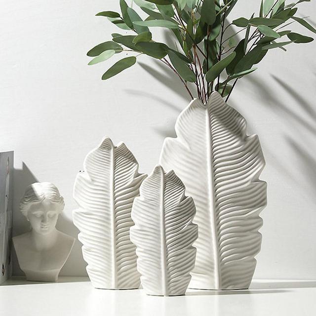 Banana Leaf Ceramic Vase • White Flower...