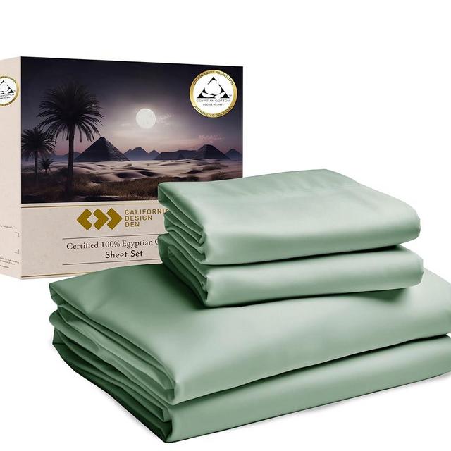 California Design Den Certified Luxury 100% Egyptian Cotton Sheets, 4 Piece Deep Pocket Queen Sheets, Sateen Bed Sheet Egyptian, Cooling Sheets for Hot Sleepers, Sage Green Queen Sheets