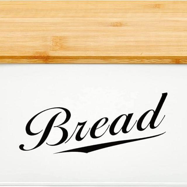 RoyalHouse Modern Metal Bread Box with Bamboo Cutting Board Lid, (Pack of 2) Total 2 Bread Box, Bread Storage Container for Kitchen Counter, Vintage Kitchen Decor Organizer