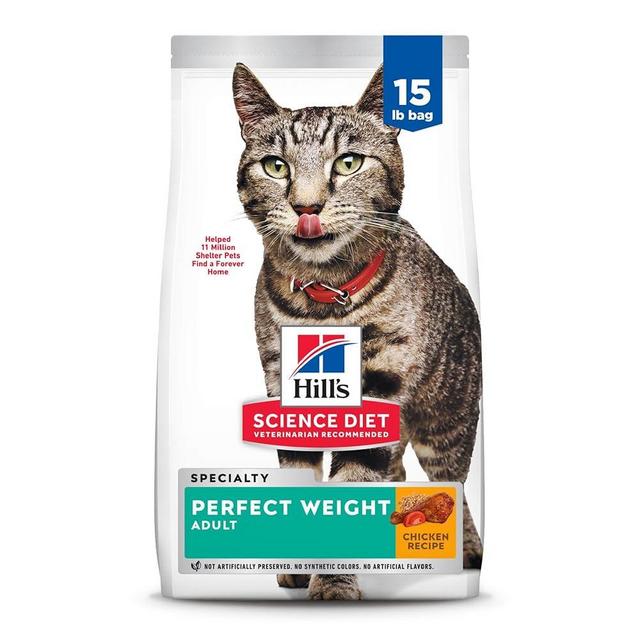 Hill's Science Diet Perfect Weight, Adult 1-6, Weight Management Support, Dry Cat Food, Chicken Recipe, 15 lb Bag