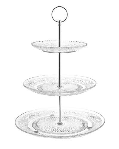 Royalty Art 3-Tiered Serving Stand (Glass) Beautiful, Elegant Dishware Serve Snacks, Appetizers, Cakes, Candies Durable, Reusable Party or Holiday Hosting (SILVER)