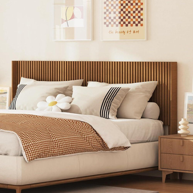 COCO DESIGN King Size Headboard Only, 80" Wide Headboard, Mid Century Modern Farmhouse Boho HeadBoard, Fluted Panel, Wall Mount, Wingback Design,Vintage Oak