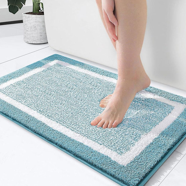 OLANLY Bathroom Rugs 24x16, Extra Soft and Absorbent Microfiber Bath Mat, Non-Slip, Machine Washable, Quick Dry Shaggy Bath Carpet, Suitable for Bathroom Floor, Tub, Shower (Small, Light Blue)